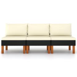 Canap&eacute;s centraux 3 pcs R&eacute;sine tress&eacute;e et bois d'eucalyptus
