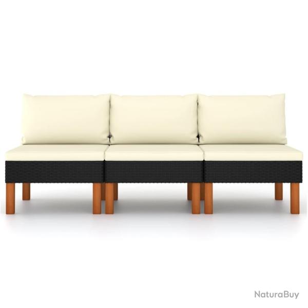 Canap�s centraux 3 pcs R�sine tress�e et bois d'eucalyptus