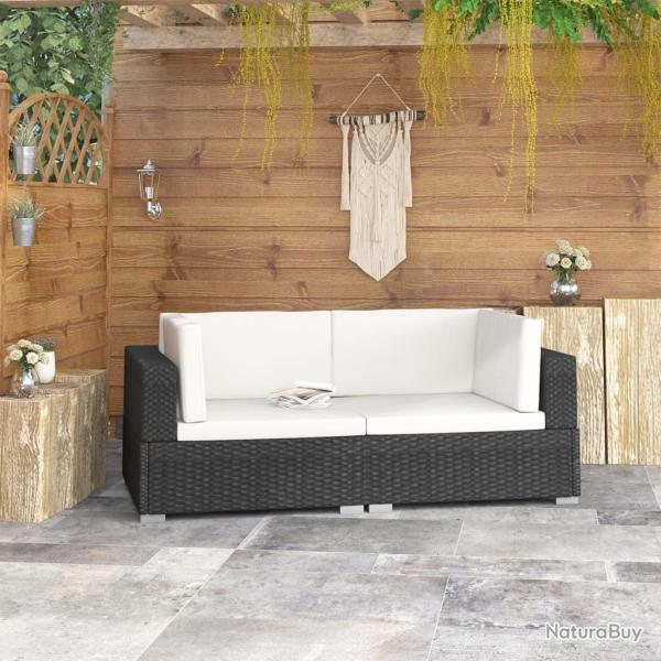 Chaises d'angles lot de 2 avec coussins R�sine tress�e Noir