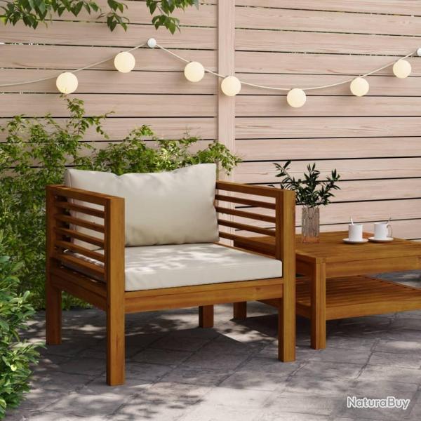 Chaise de jardin avec coussins blanc cr�me Bois d'acacia massif