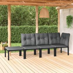 Salon de jardin 4 pcs noir et gris r&eacute;sine tress&eacute;e