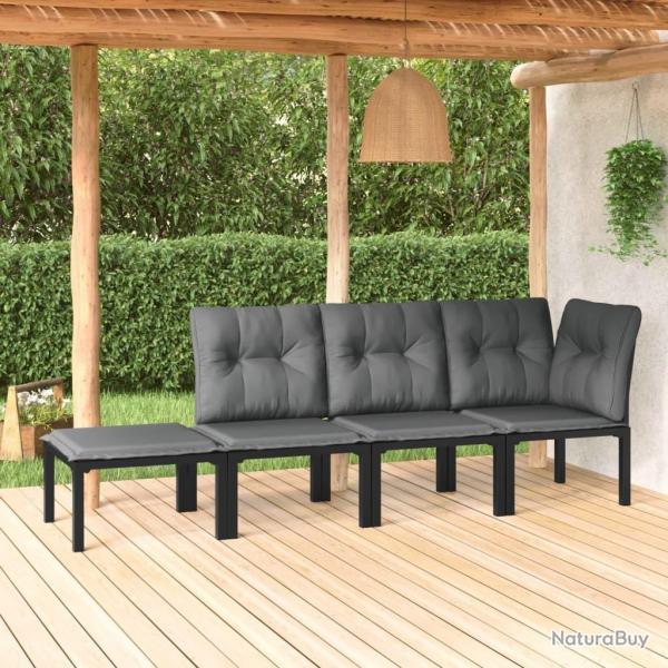 Salon de jardin 4 pcs noir et gris r�sine tress�e