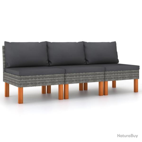 Canap�s centraux 3 pcs R�sine tress�e et bois d'eucalyptus