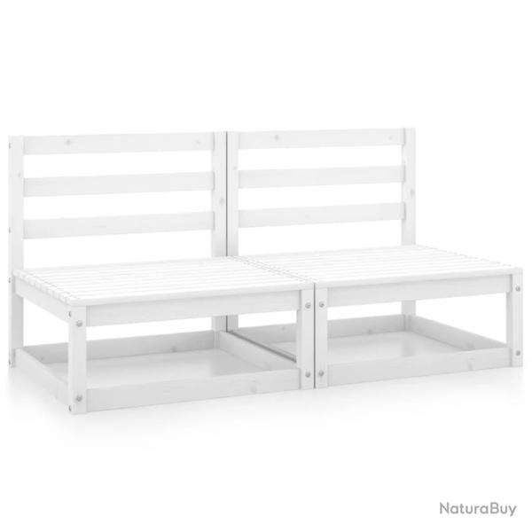 Canap�s centraux de jardin 2 pcs blanc bois de pin massif