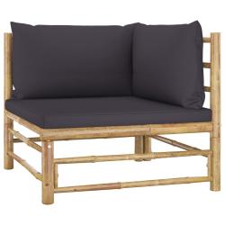 Canap&eacute; d'angle de jardin avec coussins gris fonc&eacute; Bambou