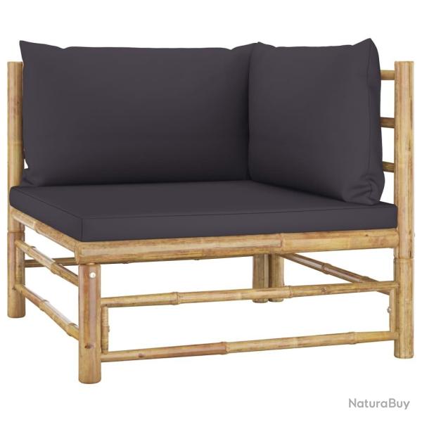 Canap� d'angle de jardin avec coussins gris fonc� Bambou