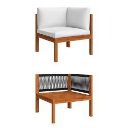 Canap&eacute; d'angle de jardin avec coussins en bois d'acacia et corde