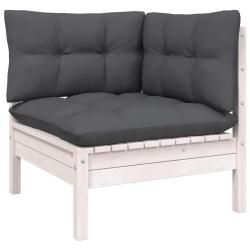 Canap&eacute; d'angle de jardin avec coussins Blanc Bois de pin massif