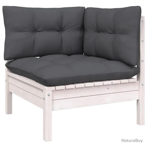 Canap� d'angle de jardin avec coussins Blanc Bois de pin massif
