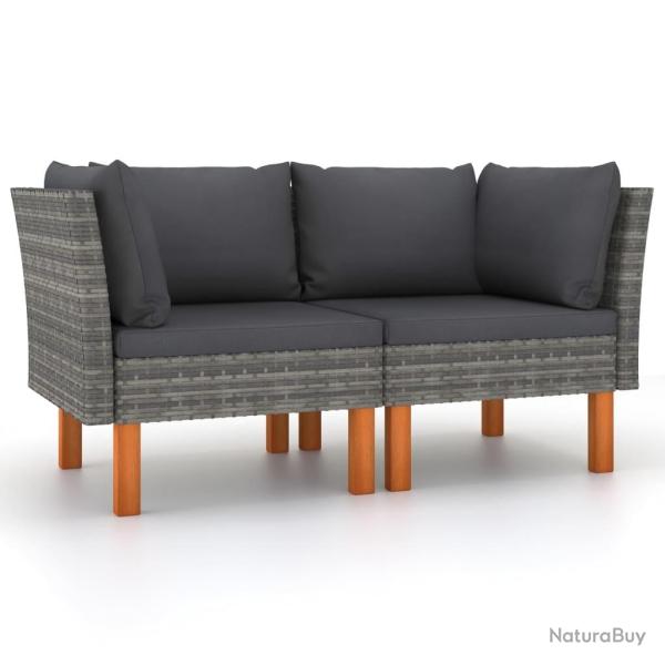 Canap�s d'angle 2pcs R�sine tress�e et bois d'eucalyptus massif