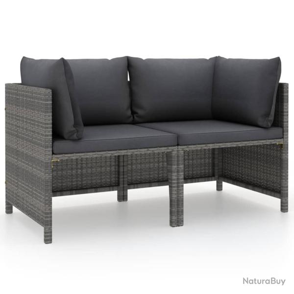Canap� de jardin � 2 places avec coussins Gris R�sine tress�e