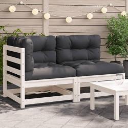 Canap&eacute; de jardin et coussins 2 places blanc bois de pin massif