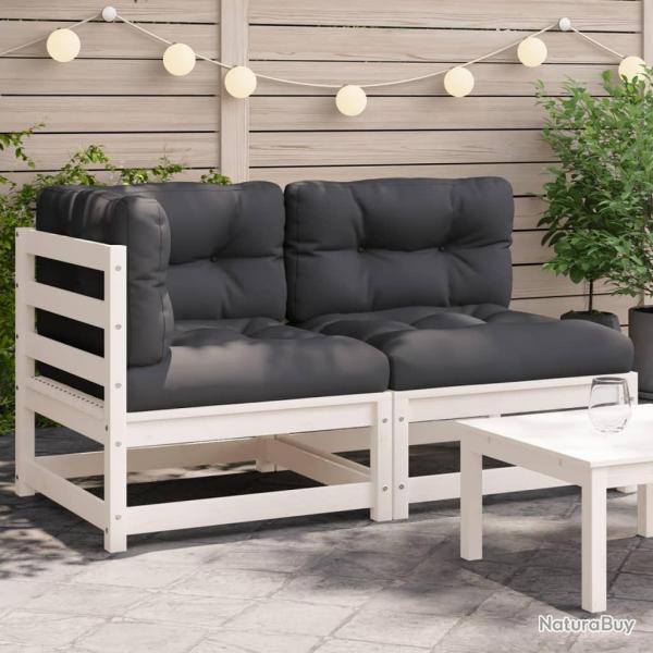 Canap� de jardin et coussins 2 places blanc bois de pin massif