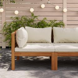Canap&eacute; d'angle sectionnel et coussin blanc cr&egrave;me Bois d'acacia