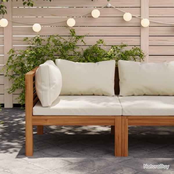 Canap� d'angle sectionnel et coussin blanc cr�me Bois d'acacia