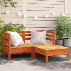 Canap&eacute; de jardin 2 places repose-pied cire marron bois massif