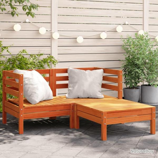 Canap� de jardin 2 places repose-pied cire marron bois massif