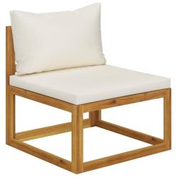Canap&eacute; central sectionnel et coussin blanc cr&egrave;me Bois d'acacia