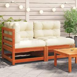Canap&eacute; de jardin coussins 2 places cire marron bois pin massif