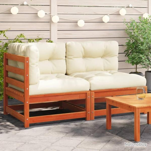 Canap� de jardin coussins 2 places cire marron bois pin massif