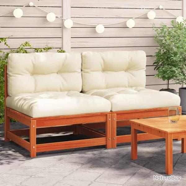 Canap�s de jardin sans accoudoirs coussins 2pcs bois massif pin