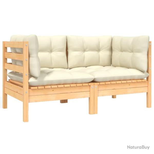 Canap� 2 places de jardin et coussins cr�me Bois de pin solide