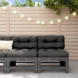 Canap&eacute;s centraux avec coussins 2 pcs gris bois de pin massif