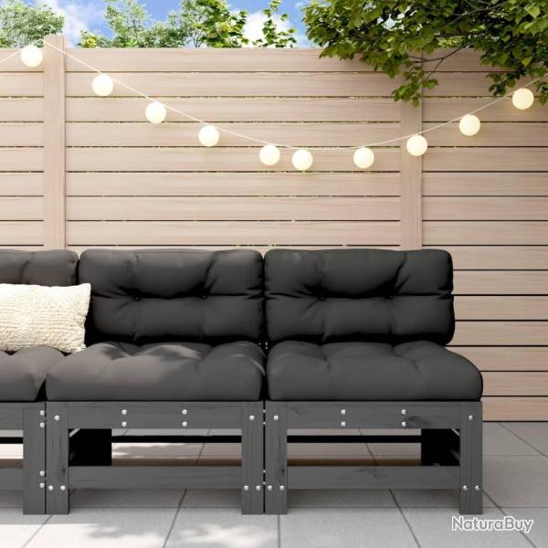 Canap�s centraux avec coussins 2 pcs gris bois de pin massif