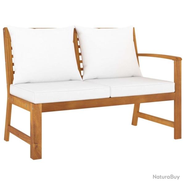 Banc de jardin 114,5 cm avec coussin cr�me Bois solide d'acacia
