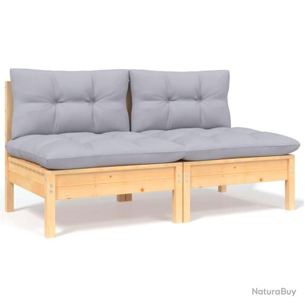 Canap� 2 places de jardin et coussins gris Bois de pin solide