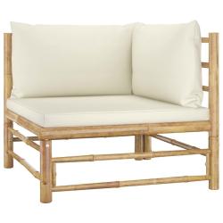 Canap&eacute; d'angle de jardin avec coussins blanc cr&egrave;me Bambou