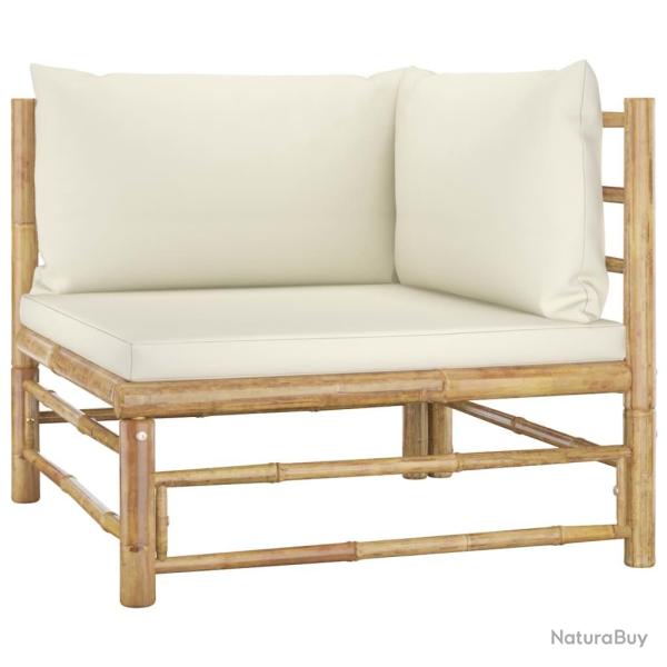 Canap� d'angle de jardin avec coussins blanc cr�me Bambou