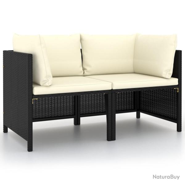 Canap� de jardin � 2 places avec coussins Noir R�sine tress�e