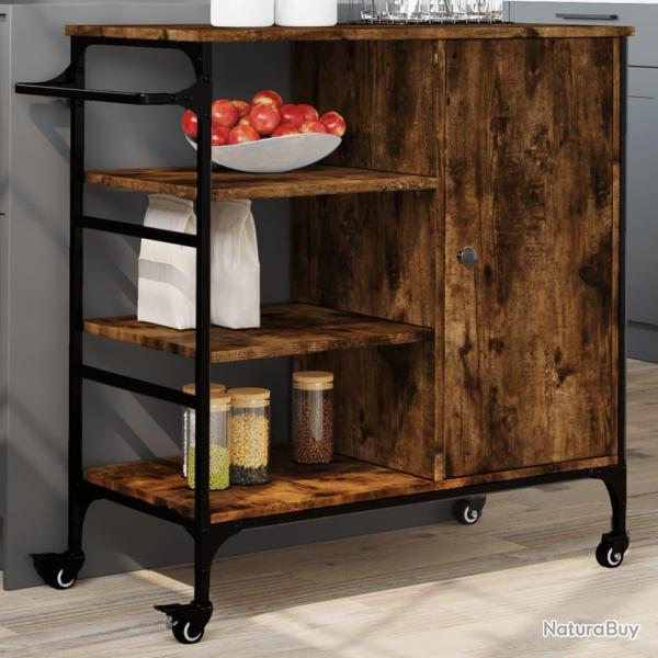 Chariot de cuisine ch�ne fum� 87,5x38,5x84,5 cm bois ing�nierie alsavelo