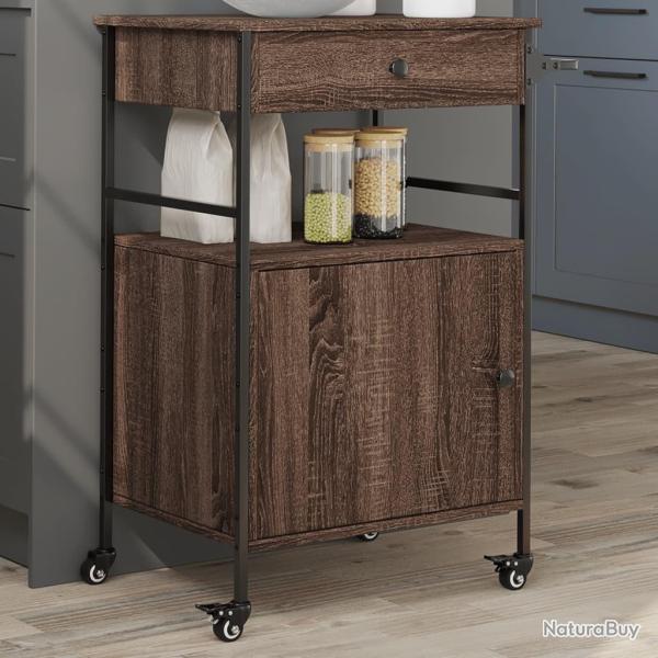 Chariot de cuisine ch�ne marron 56x43x89,5 cm bois d'ing�nierie alsavelo