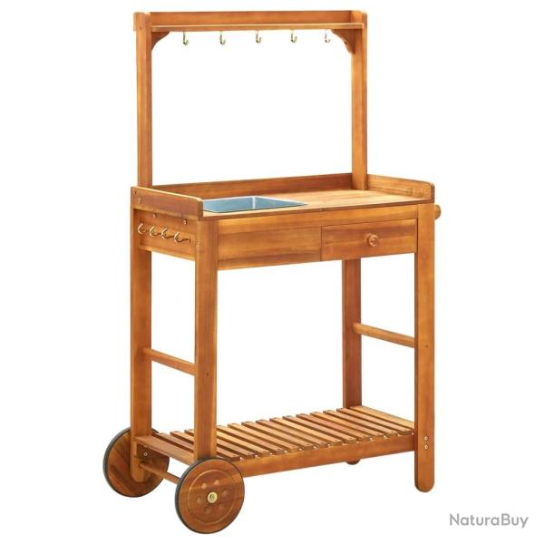 Chariot de cuisine de jardin Bois d'acacia 92x43,5x141,5 cm alsavelo