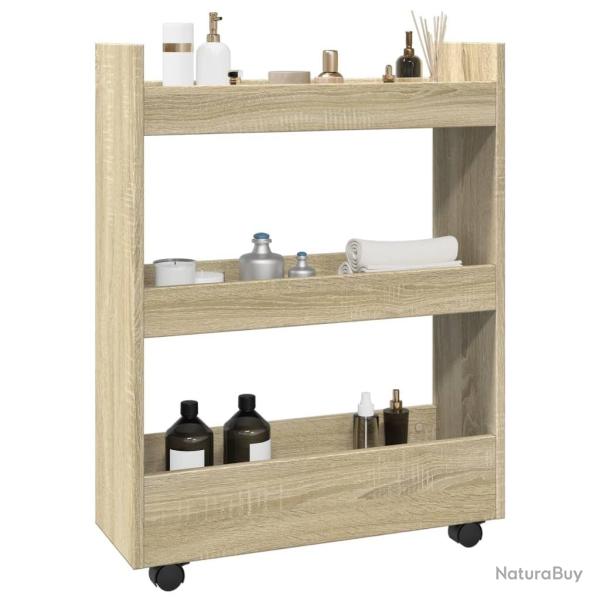 Chariot de rangement �troit 3 niveaux ch�ne sonoma alsavelo