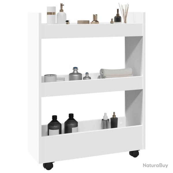 Chariot de rangement �troit 3 niveaux blanc bois d'ing�nierie alsavelo