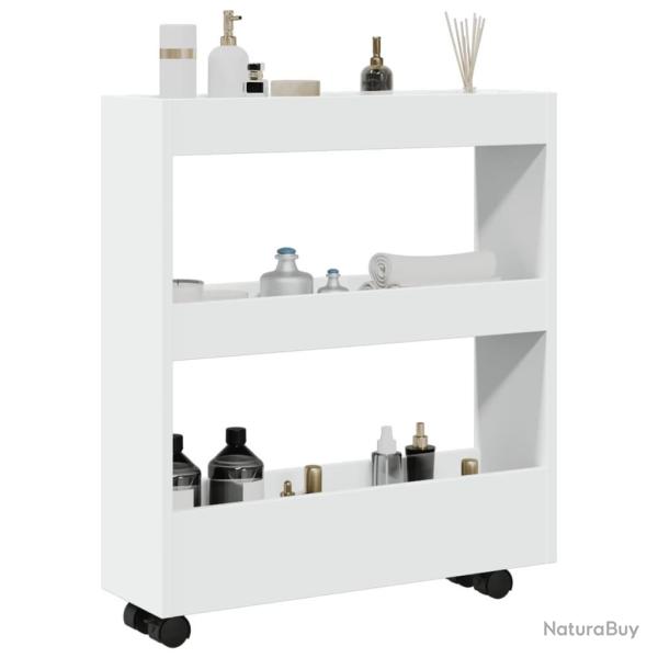 Chariot de rangement �troit 3 niveaux blanc bois d'ing�nierie alsavelo