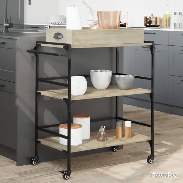 Chariot de cuisine ch�ne sonoma 81,5x41x92,5 cm bois ing�nierie alsavelo