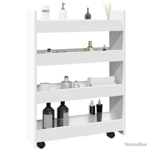 Chariot de rangement �troit 4 niveaux blanc bois d'ing�nierie alsavelo