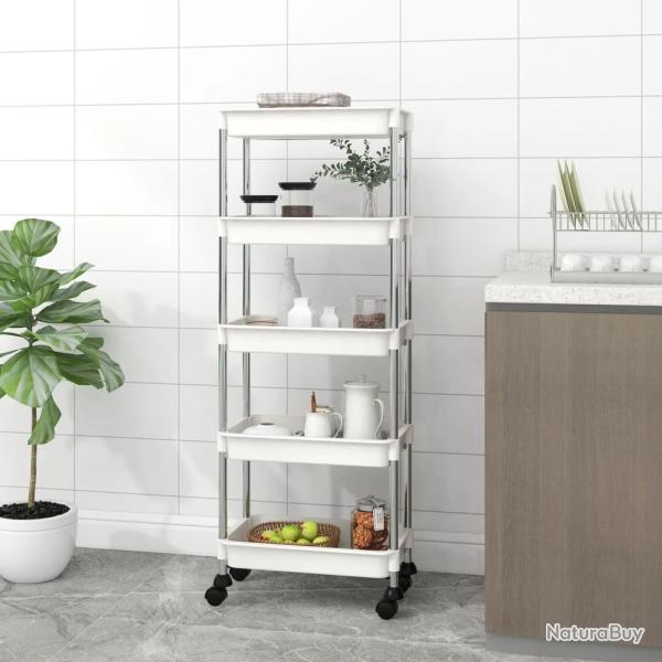 Chariot de cuisine 5 niveaux Blanc 42x29x128 cm Fer et ABS