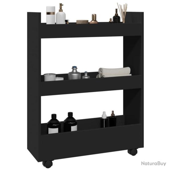 Chariot de rangement �troit 3 niveaux noir bois d'ing�nierie alsavelo