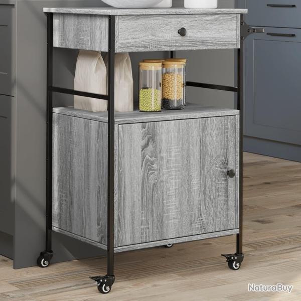 Chariot de cuisine sonoma gris 56x43x89,5 cm bois d'ing�nierie alsavelo