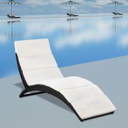 Chaise longue pliable avec coussin R&eacute;sine tress&eacute;e Noir