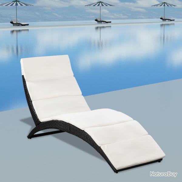 Chaise longue pliable avec coussin R�sine tress�e Noir