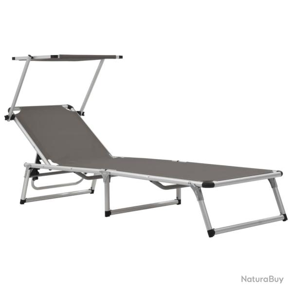 Chaise longue pliable avec toit aluminium et textil�ne gris