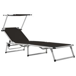 Chaise longue pliable avec toit Aluminium et textil&egrave;ne Noir
