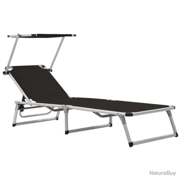 Chaise longue pliable avec toit Aluminium et textil�ne Noir