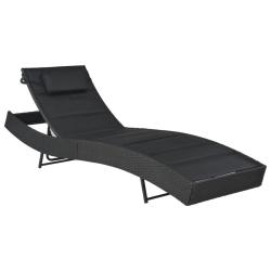 Chaise longue R&eacute;sine tress&eacute;e et textil&egrave;ne Noir